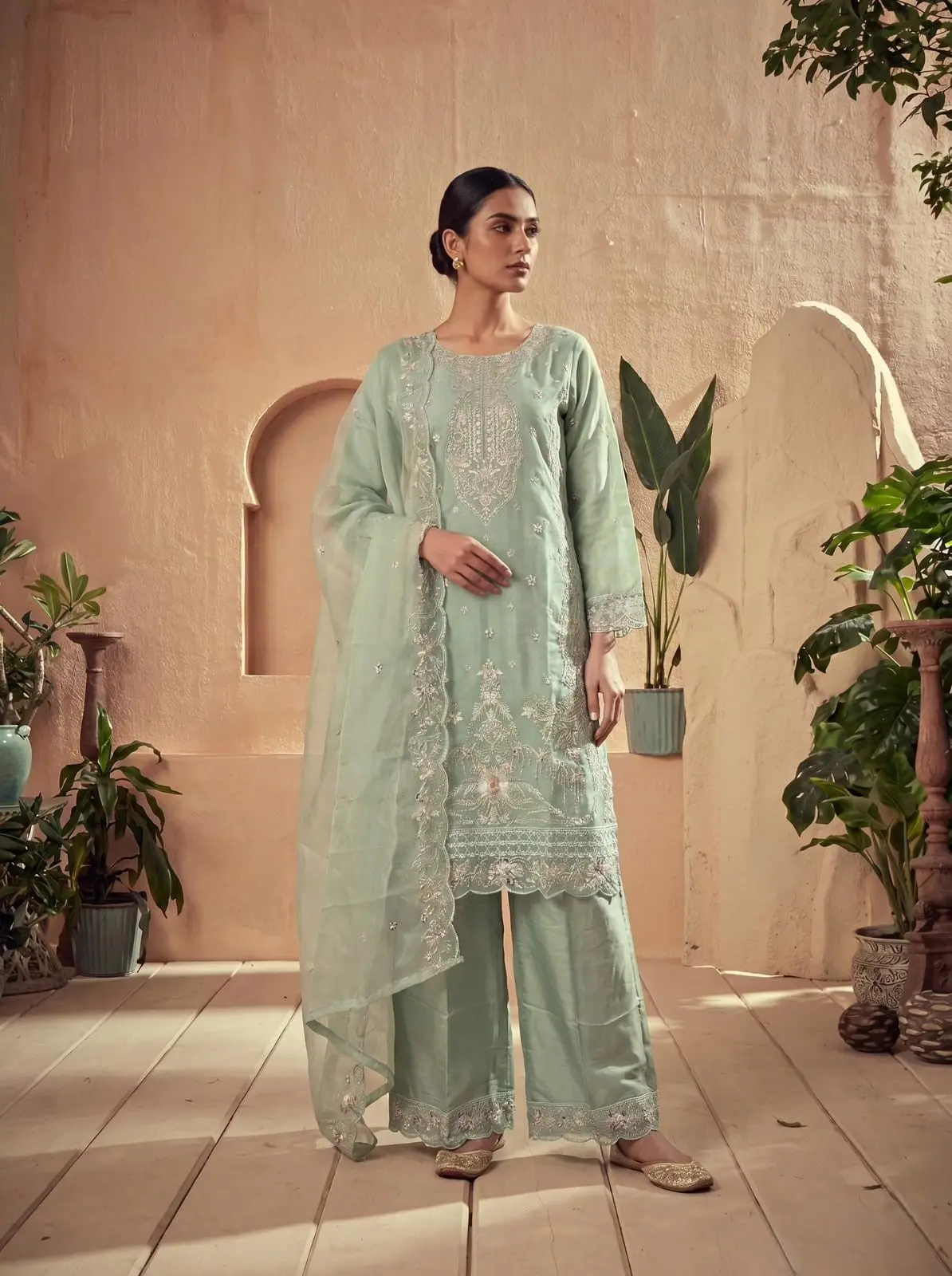 Organza Silk with heavy Embroidery work + Sequence work  kurta set